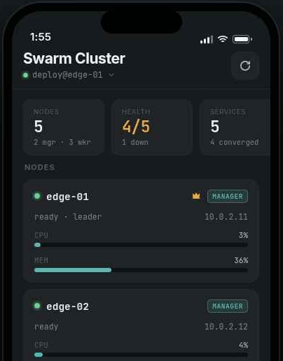 Swarm cluster nodes on a phone